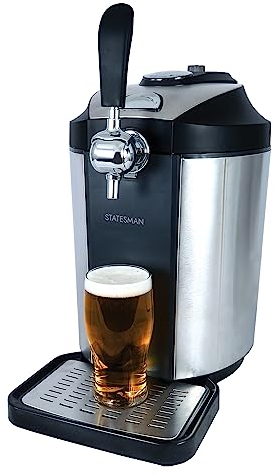 Statesman SKBD500SS Beer Dispenser Tap for 5 Litre Kegs, Draught Pump with Integrated Cooler for Beer Ale Cider & Lager, Perfect for Kitchens & Home Bars, Stainless Steel