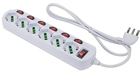FANTON 47438 Mehrfachsteckdose Omega 6 zweipolige italienische/deutsche Steckdosen 2P+T 16A mit Lichtschalter an jeder Steckdose, Kabel 1,2 m 3G1, Italienischer Stecker 2P+T 16A + allgemeiner