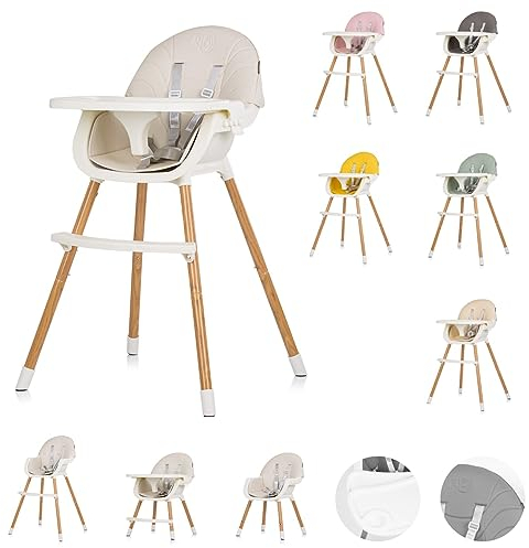 Chipolino Kinderhochstuhl Rio 2 in 1, Kinderstuhl rutschfeste Beine 5-Punkt-Gurt, Farbe:beige-weiß