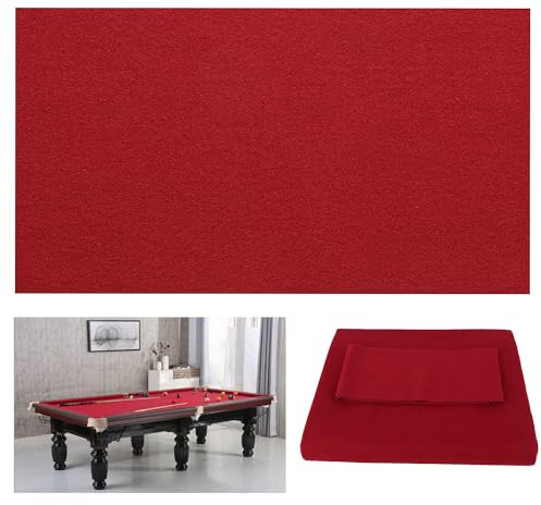 Billardtisch-Filz mit 6 Stoffstreifen, vorgeschnittener Billardtischdecke aus Filz (2,4 m), Rot