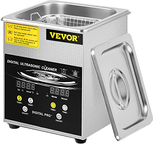VEVOR Limpiador Ultrasónico Mejorado 2 L Calentador de 100 W a Ultrasónico de 60 W Limpiador de Piezas Ultrasónico de Laboratorio Digital con Temporizador para Limpieza de Piezas de Joyería
