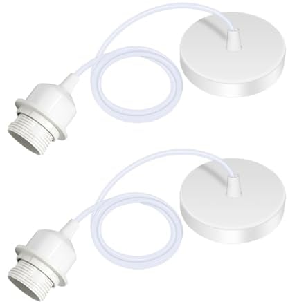 Lot de 2 Suspension E27 Avec Anneau à Vis, Câble Réglable 100CM, E27 Porte Lampe Suspension, Compatible Avec Abat-jour, pour Éclairage au Plafond Salon, Chambre(Blanc)