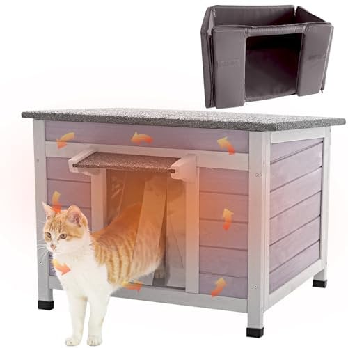 Aivituvin Heated Cat House for Outdoor Cats Feral Kitty Shelter with Insulated Liner for Winter Waterproof Rabbit Hutch for Bunnies,Cats