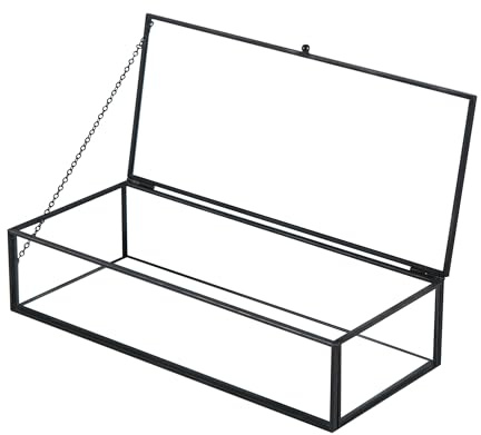 Kendiis Schmuckschatulle aus Glas, Vintage, rechteckig, schwarz, Andenken-Organizer, mit Deckel, für Aufbewahrung, Schmuckringe, Armbänder, Heimdekoration