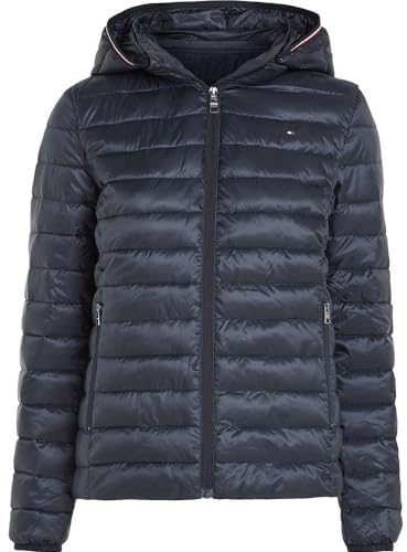 Tommy Hilfiger Veste en duvet Femme Padded Global Stripe Jacket avec Capuche, Bleu (Desert Sky), XXL