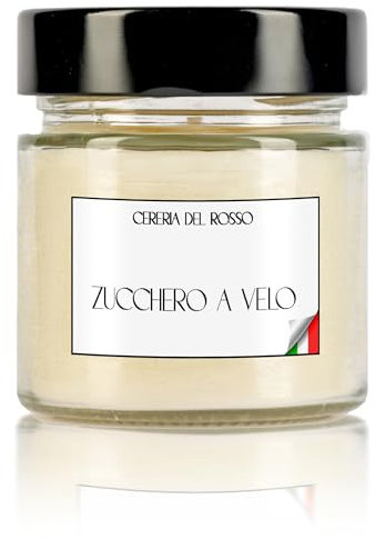 Cereria del Rosso- Candela Profumata -cera di soia 100% naturale- fino a 40 ore di profumo intenso (Zucchero a Velo)