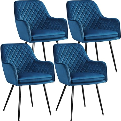 Yaheetech Dining Chairs Set of 4 Kitchen Upholstered Velvet Chairs with Metal Legs for Dining Room Living Room Lounge, Blue
