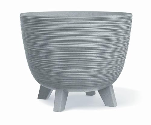 Blumentopf Pflanzschale Blumenkübel mit Füßen Pflanzkübel Übertopf Furu Rund Tannennadeln Pflanztopf 39,5 cm x 32 cm Grau