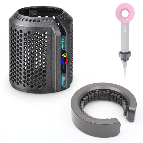 WYWY.Wide Copertura magnetica per filtro asciugacapelli, compatibile con modelli Dyson Supersonic HD01, HD03, HD08, HD15, con spazzola per la pulizia del filtro, ricambi (grigio)
