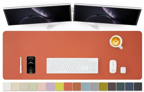 Große Schreibtischunterlage, 120 x 43 cm, rutschfeste PU-Schreibtischunterlage für Büro und Zuhause, ideal für große Mauspads und Schreibtischunterlagen auf dem Schreibtisch (Orange)