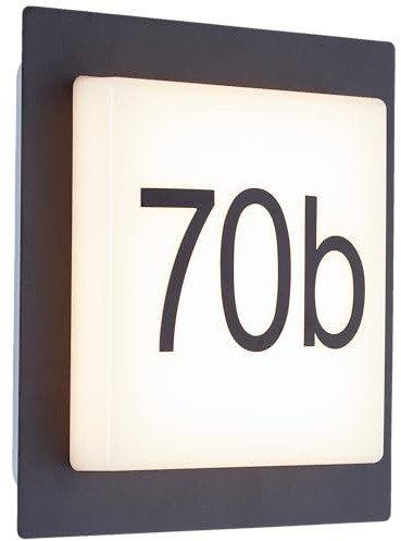 Lightbox LED Außenwandlampe mit 1100 lm & IP44 & 3000 K - inkl. Hausnummer - Outdoor Wandleuchte - 18 x 18 cm - für die Hausfassade - aus Aluminium/Kunststoff - in Weiß/Schwarz