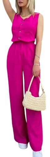 shownicer Tailleur 2 Pièces Femme Ensemble sans Manches Blazer Couleur Unie Gilet Haut Top et Pantalon Survêtement Ensemble 2Pcs Slim Fit B Rouge Rosé M