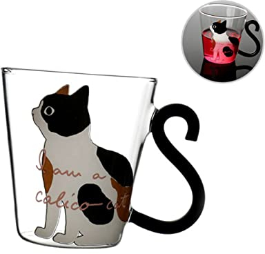 CIYODO Taza de Gato de Transparente de Estilo Japonés con Asa Ideal Café Té o Vino Color Diseño de Personalidad
