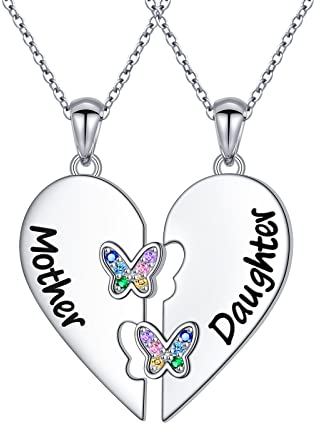 HOOHWE Mutter und Tochter Kette 925 Sterling Silber Schmetterling Herz Halsketten Anhänger Halskette für Frauen Schmuck Geschenke für Mama Tochter