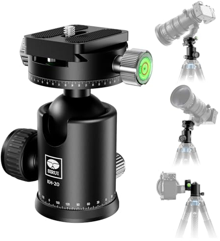 SIRUI Testa a Sfera per Treppiede per Fotocamera, Doppia Testa Panoramica a 360° con Sfera in Metallo da 36mm e Piastra a Sgancio Rapido da 1/4 per Videocamera, Monopiede, Carico Massimo 20kg, KH-20
