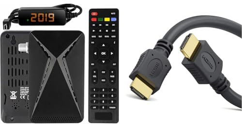 Echosat OM-26100 Mini Sat Receiver -DVB S/S2 Satelliten Receiver & conecto HDMI Kabel HIGH Speed mit Ethernet (vergoldete Stecker, 4K, Ultra-HD, Full HD 1080p, 3D) 1,5m