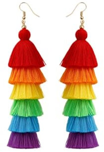 RIXERKOC Regenbogen Stolz Ohrringe für Damen Handgefertigt Geschichtet Lange Quaste LGBT Ohrringe Dangle Bohemian Bunt Stolz Monat Parade Zubehör Zeug LGBTQ Geschenk