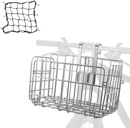 Fahrradkorb vorne, Fahrrad Korb, Fahrradkörbe vorne, Korb Fahrrad vorne, Lenkerkorb Fahrrad, Faltbares Design, Robustes Metall-Upgrade, Hohe Tragfähigkeit, Bequeme Aufbewahrung (Silber)
