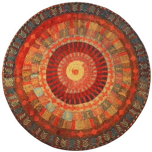Betadistor Runder Vintage-Teppich, 120 cm, luxuriöses Vintage-Boho-Muster, maschinenwaschbar, Teppich, Bodenmatte, rutschfest, weich, kreisförmig, für Schlafzimmer, Wohnzimmer, Rot, 404–10120