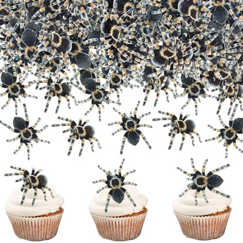 Blumomon 40pcs Edible Spider Cupcake Toppers - Halloween Cake Decoration Picks for Baby Shower & Birthday Parties