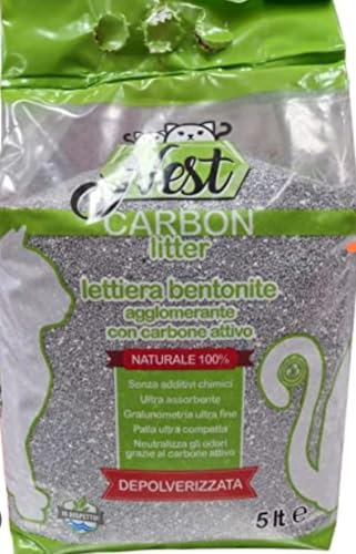 Nest Lettiera Gatto Carbone Attivo, 4 Confezioni da 5 Litri, Bentonite Agglomerante, Naturale, Ultra Assorbente, Granulometria Fine, Palla Compatta, Neutralizza Odori