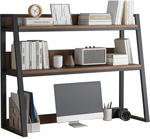 Scaffale Da Scrivania, Scaffale Da Tavolo A Scala Multipurpose Vintage Metallo E Legno Desktop Bookshelf Storage Organizer Supporto Per Stampante Da Scrivania Per Casa Ufficio Dormitorio(Brown,55x32x9