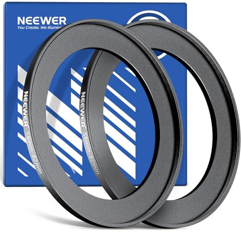 NEEWER 58-82mm Step Up Adapterring (2er Pack) mit Reinigungstuch, ultraschlanker Objektivfilter Adapterring aus Aluminiumlegierung für 58mm Kameraobjektive zur Verwendung von 82mm Filtern