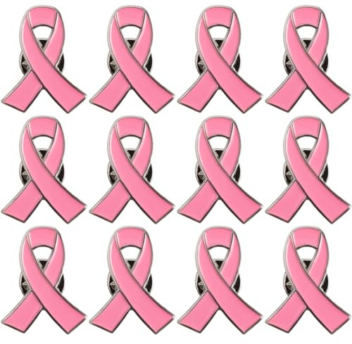 SIRLOMU 12 Pièces Broches Ruban Rose Officielles Sensibilisation au Cancer du Sein Épingles de Soutien Pins Émail Bijoux pour Femmes (Rose)
