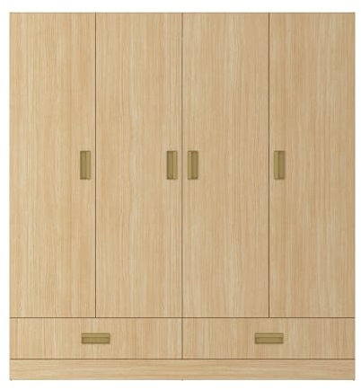 Caldion Kleiderschrank mit 4 Türen,Aufbewahrungsschrank mit 2 Schubladen, Kleidungsschrank mit Kleiderstange, 6 Ablagen, Eichenfarbe, für Wohnzimmer Schlafzimmer,160x46x170cm