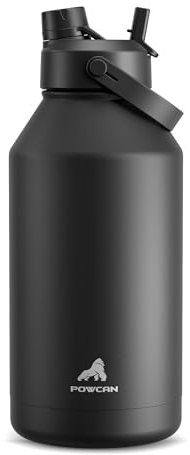 POWCAN 64 oz Insulated Water Bottle with 2-in-1 Straw and Spout Lid, Keep Cold 24H, Leak-Proof, BPA-Free, Double Wall Stainless Steel Water Bottle for Sports, Gym, Travel, and School (Dark Knight)