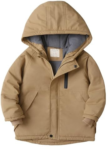 amropi Garçon Doublure Polaire Blouson à Capuche Veste Coupe-Vent Hiver Chaud Manteaux Marron, 10-11 Ans