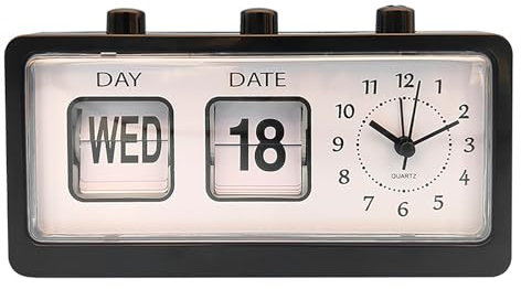 CHIZISX Klassischer mechanischer Retro-Wecker mit manuellem umgeschlagenem Kalender, Datum, Tag, Uhrzeit, Anzeige für Wohnzimmer oder Büro
