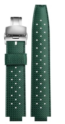 SYFCSEW Atmungsaktives Armband, kompatibel mit Tudor Submarine Pelago Battle Axe m25600 25500 25600, Gummi-Uhrenkette, wasserdicht, konvex, 22 x 12 mm(Green-silver B,20mm-10mm)