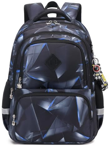 Tanou Schulrucksack Jungen 1.-3. Klasse, 20 Liter Atmungsaktiver Kinder Rucksack für Grundschule, Cartoon-Druck Schulranzen Kinder Schultasche für Junge, Geometrie