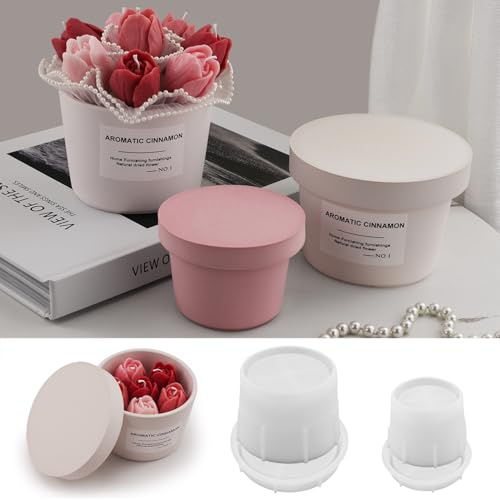 Skeadex Silikonformen Gießformen Blumentopf, 4 Stück Silikonform Dose mit Deckel Gießform Blumentopf Gießformen Silikonform Sommer Silikon Gießform Blumentopf Silikonformen Vase