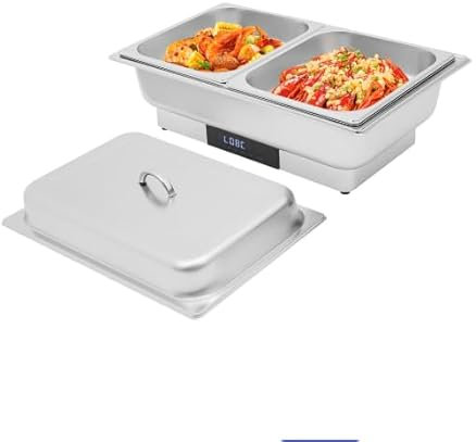 Hanmorfarbi 600w Chafing Dish Elektrisch, Pc-Klappdeckel, Visueller Warmhalteofen Mit Temperaturkontrolle, 9L Speisewärmer Buffetwärmer, Quadratischer Buffet-Ofen (Tragedeckel + 1 Topf&2 Pfannen)