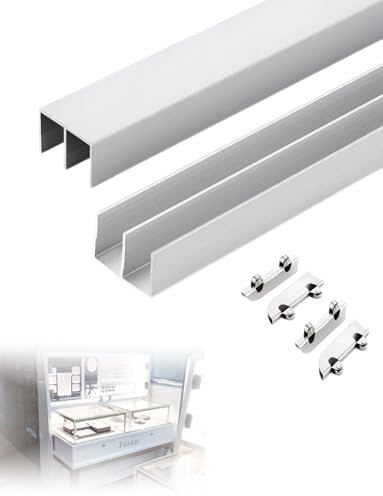 Aluminum Alloy Glass Track, Display Cabinet Sliding Door Sliding Door Groove Rails, 3-5mm Glass Sliding Door Double Track Display Cabinet Slide for Kitchen,Bedroom,Office(80cm/32in)