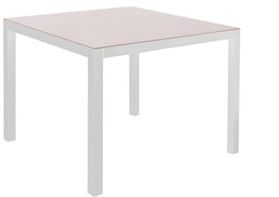 LOLAhome Mesa de Comedor para jardín Thais, Blanca de 80x80 cm, de Aluminio y Cristal Templado, Tratamiento Anticorrosión, Elegante, Resistente y Duradera, para 4 Personas