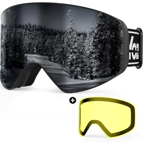 YOZISS Maschera da Sci uomo donna,OTG Maschera da Snowboard con magnetica, Protezione UV400 Occhiali da Sci Snowboard, Occhiali da Motocross per ciclismo Equitazione Arrampicata Sci