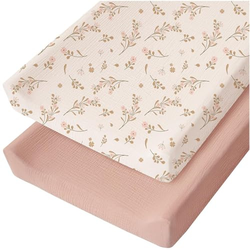 2 Packs Muslin Changing Pad Covers Baby Diaper Changing Pad Covers Elastic Cute Super Soft Breathable Tailored Snug Fit Single Baby Diaper Soft Changing Pad Sheets Flexible Covers Comfortable Cotton