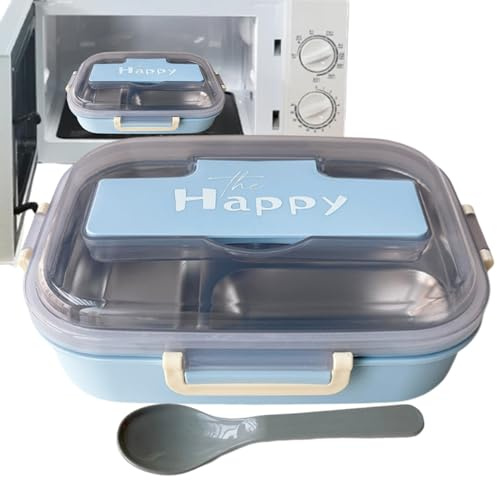 Lonchera de acero inoxidable para adultos, recipientes de acero inoxidable con tapas y cubiertos, caja de almacenamiento de alimentos a prueba de fugas de 3 compartimentos para preescolar, escuela