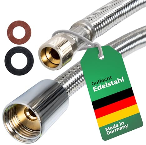 Brauseschlauch M15x1 und 1/2 Zoll Konusmutter 1200mm, DVGW Panzerschlauch mit Edelstahlgeflecht für Küchenarmaturen & Badarmaturen mit ausziehbarer Brause, Ersatzbrauseschlauch für Geschirrbrause