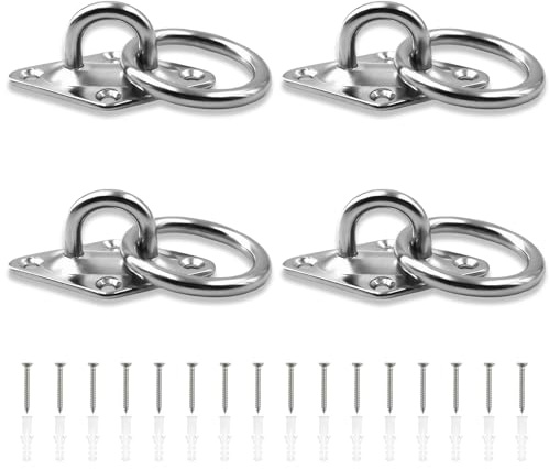 FINELYCR 4 Stück Augplatte mit Öse, 304 Edelstahl Anbindering, Augenplatte mit Ring Metallring Stärke 6 mm, Rautenform Ring für Anbindung Pferde, für Pferdestall, Yogaraum, Fitnessstudio