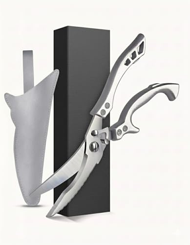 Küchenschere Profi Haushaltsschere Metallgriff, Geflügelschere Schere Scharfe Edelstahl Knochenschere mit Sicherheitsschloss Allzweckschere mit Holster für Fleisch und Fisch