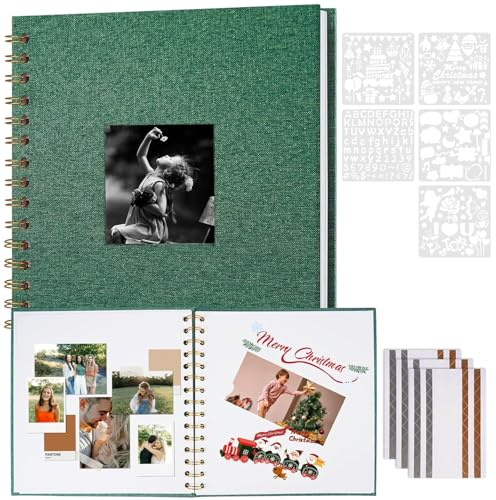 Kleines Fotoalbum Zum Selbstgestalten,20,5×20,5cm DIY Scrapbook Spiralalbum mit 40 Weißen Seiten,Fotoalbum Ringbuch,Fotobuch Zum Einkleben für Travel,Familien,Baby,Hochzeit,Jahrestag (Dunkelgrün)