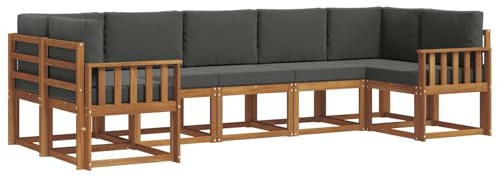 vidaXL Outdoor-Sofagarnitur mit Kissen 7 pcs Natur und Anthrazit, Modernes Outdoor-Sofa-Setn-Sektionalmöbel, Gartenlounge, Möbel aus Akazienholz, Sitzgelegenheiten für den Hinterhof