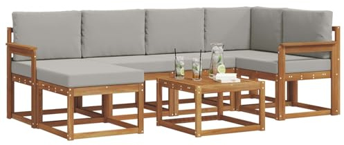 vidaXL Outdoor-Sofagarnitur mit Kissen 7 pcs Natürlich und Hellgrau, Garten, modern, langlebiges Outdoor-ecksofa-Set, Patio-Lounge-möbel, terrasse-innenwohnen-Komfort