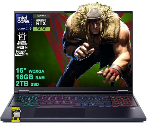 acer Predator Helios Neo 16S AI Gaming Laptop 16 2560x1600 OLED 240Hz (100% DCI-P3 G-SYNC) Intel 24-core Ultra 9 275HX 16GB DDR5 2TB SSD GeForce RTX 5060 8GB GDDR7 (fino a 572 AI I Tops) Win1 1 Hub