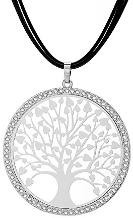 Collier pour les femmes, arbre celtique de collier pendentif avec CZ cristal filles collier de cire longue collier brillant strass (Plaqué or)