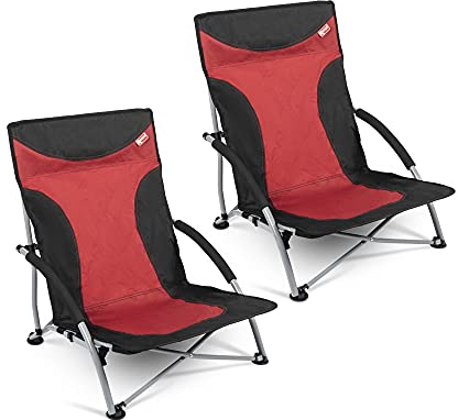 CamperWave Strandstuhl im 2er-Set | bequemer + extra Stabiler Strandstuhl | Extra breite Standfüße auch für weichen Boden geeignet | inkl. Tragetasche | Rot | Blau | Grün | Orange | Grau